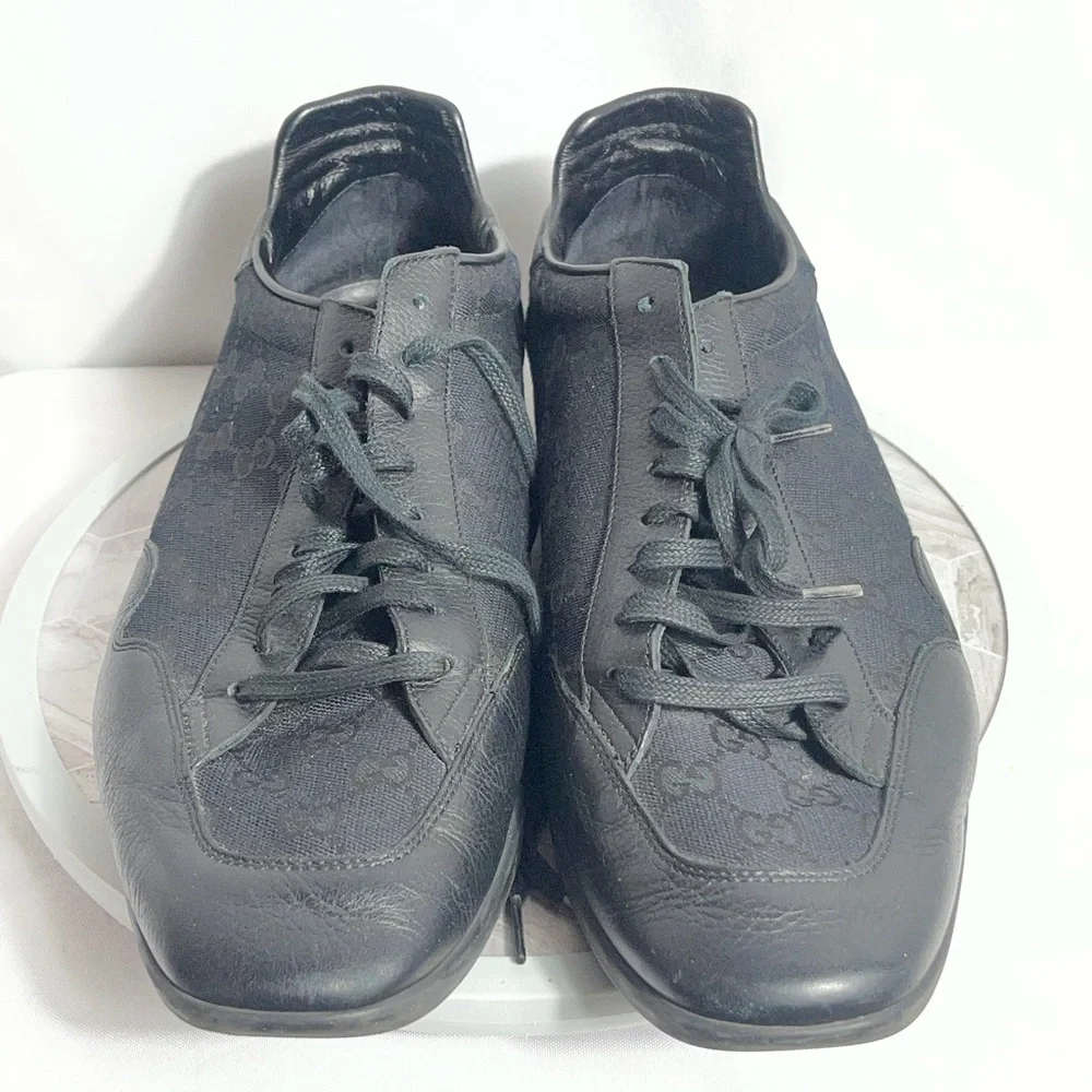 Gucci Black GG Canvas Leather Lace Up Sneakers Shoes Size 12 G